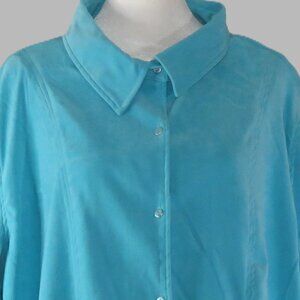 Jessica London Long Sleeve Button Up Blue Suede Style Top/Jacket Size 3X (C750)